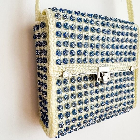 Vintage crochet beaded Square Crossbody Purse - Picture 3 of 10